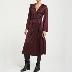 Anthropologie Italian OTTOD'AME Fluid Viscose Wrap Dress Wine LS Romantic Maxi